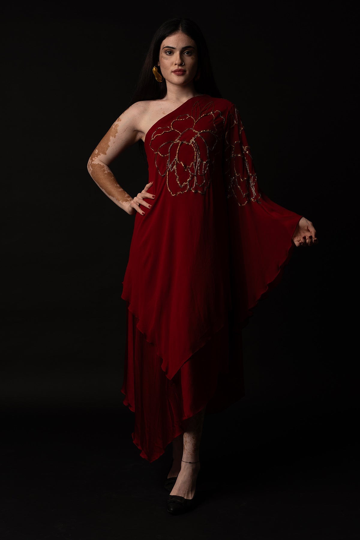 Buy Red Satin Asymmetrical Dress by Krishnamani for Women online at ScrollnShops