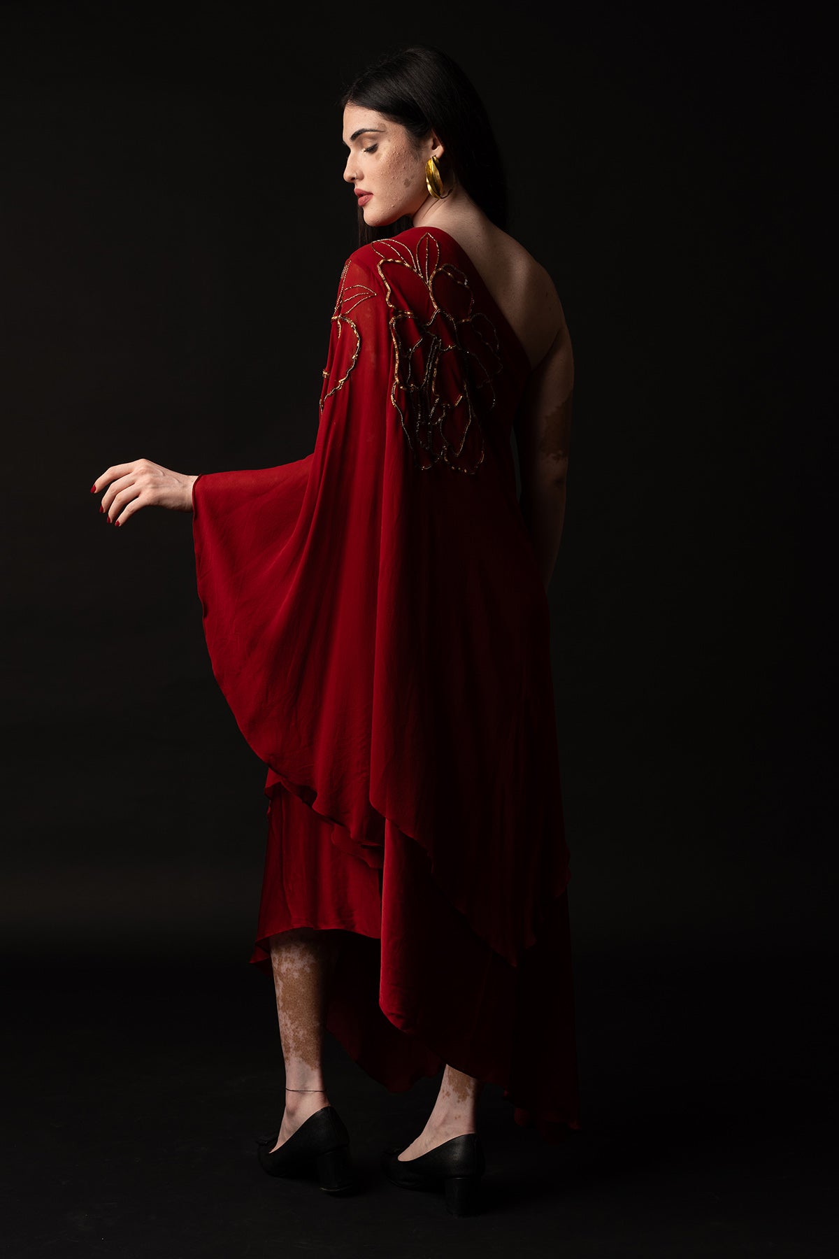 Red Satin Asymmetrical Dress