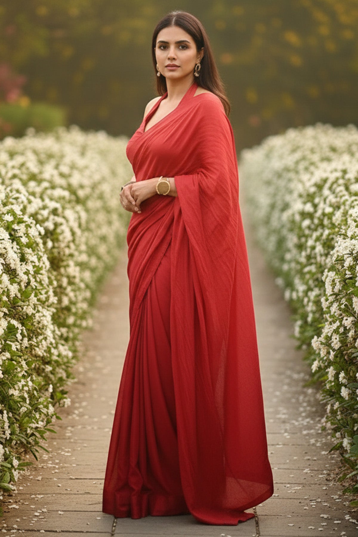 Red Satin Silk Saree & Blouse
