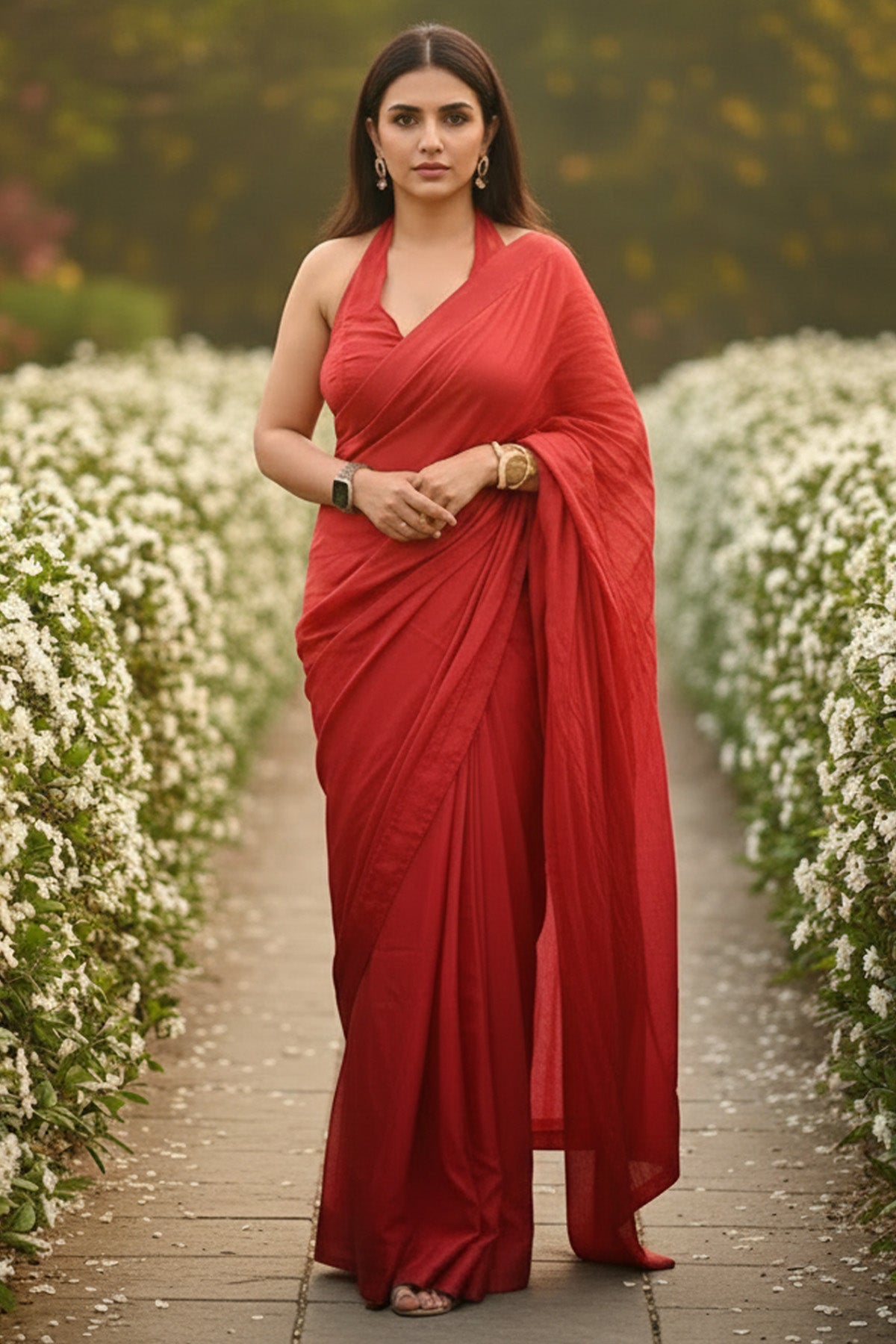 Buy Red Satin Silk Saree & Blouse for women by Taro online available at scrollnshops