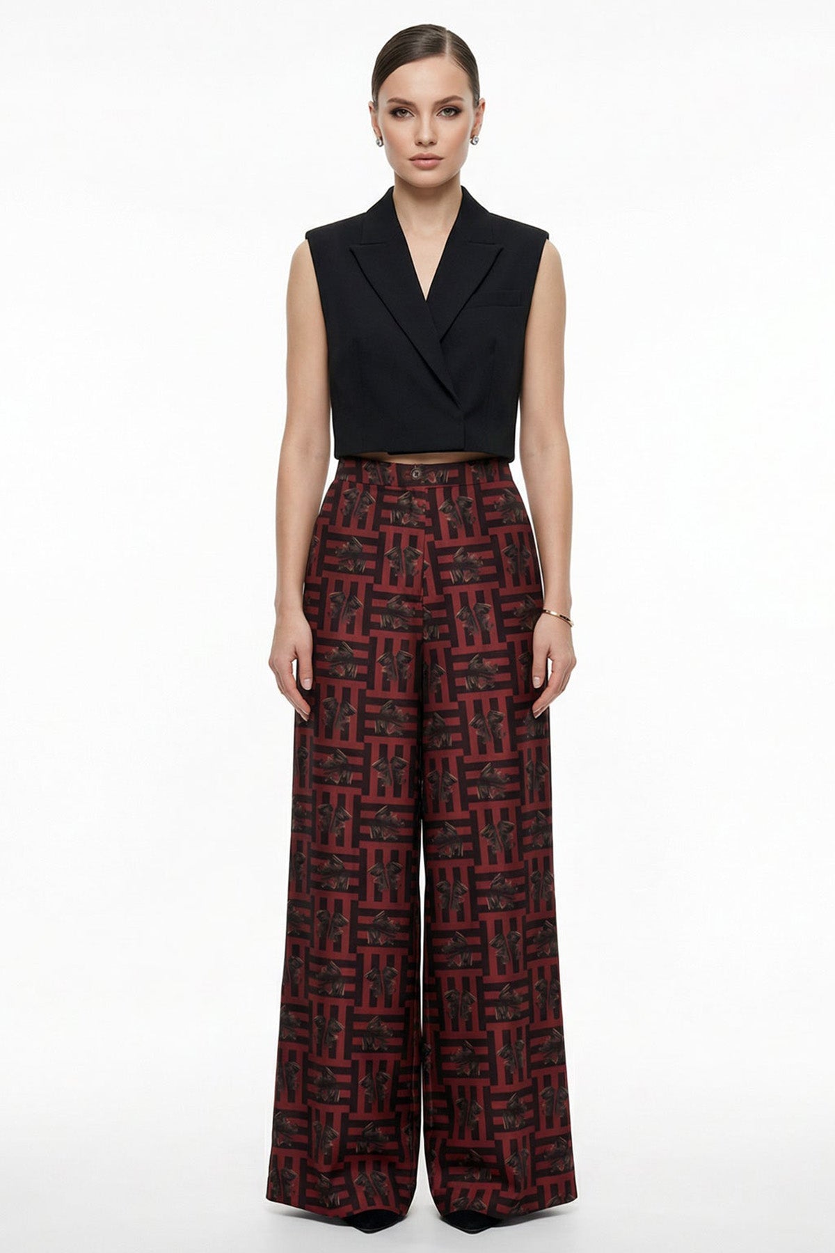 Buy Red Satin Wide Leg Trouser Pant for women by Tezhhomayaa online available at scrollnshops