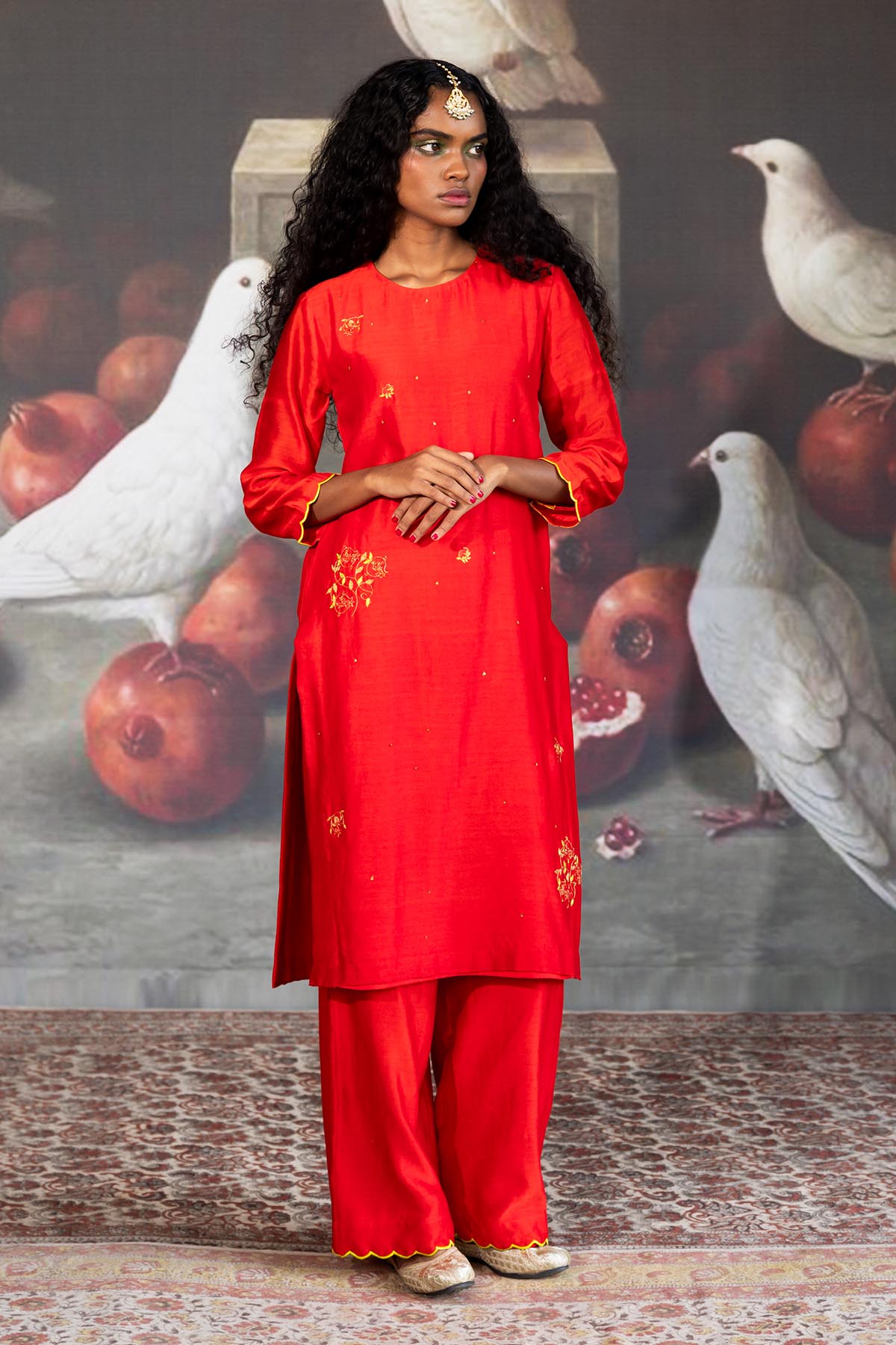 Buy Red Scallop Embroidered Kurta by Journal by Pranay for women online at ScrollnShops