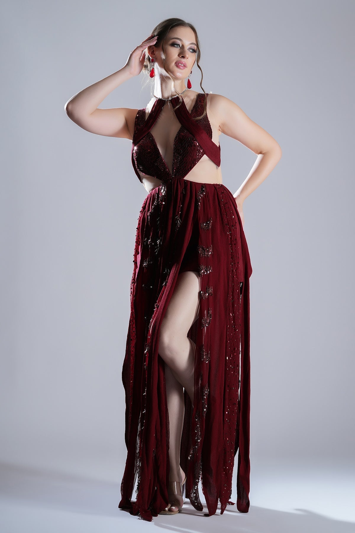 Buy Red Sequins Embellished Gown by Smita Shrinivas for women online at ScrollnShops