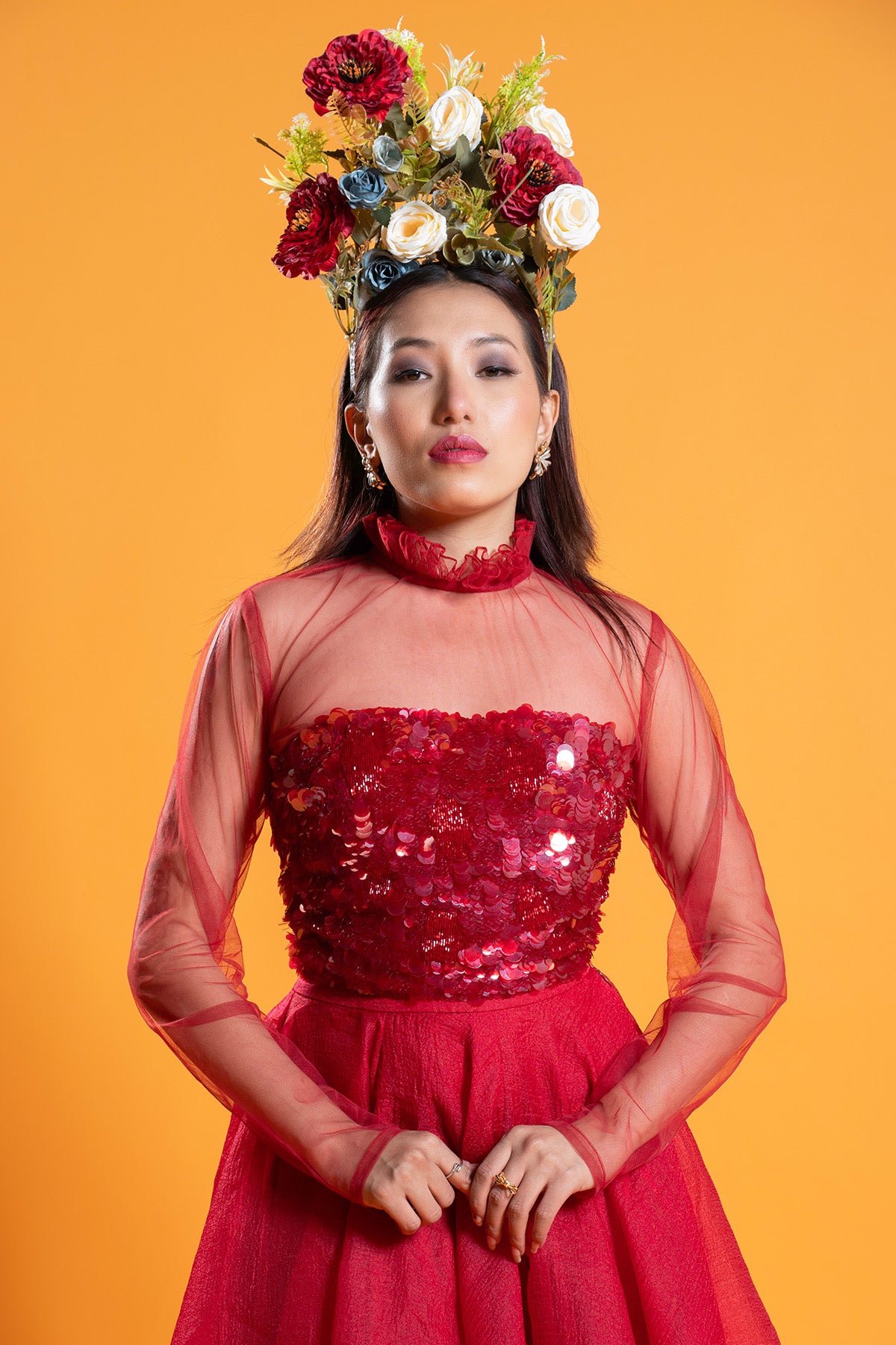 Red Sequins Embellished Top