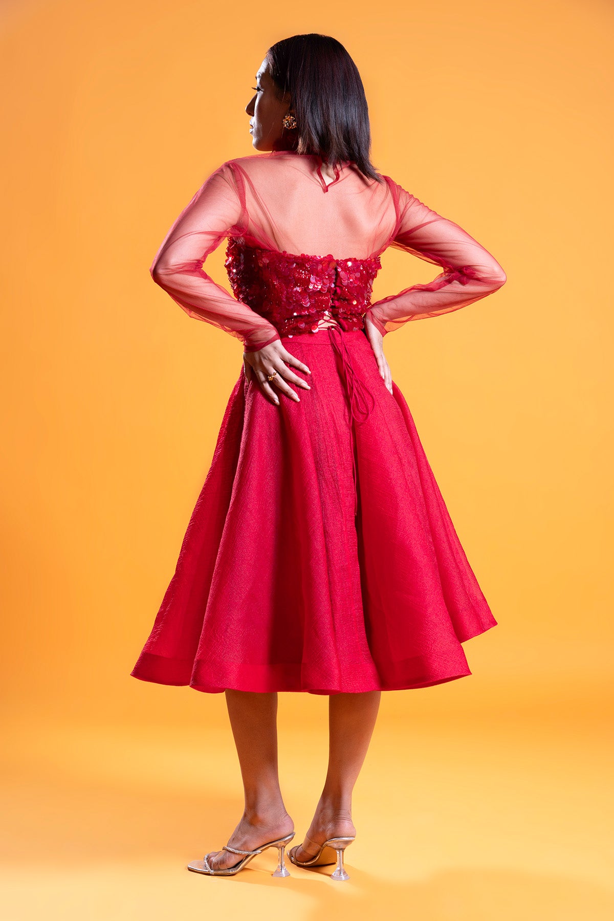 Red Sequins Embellished Top