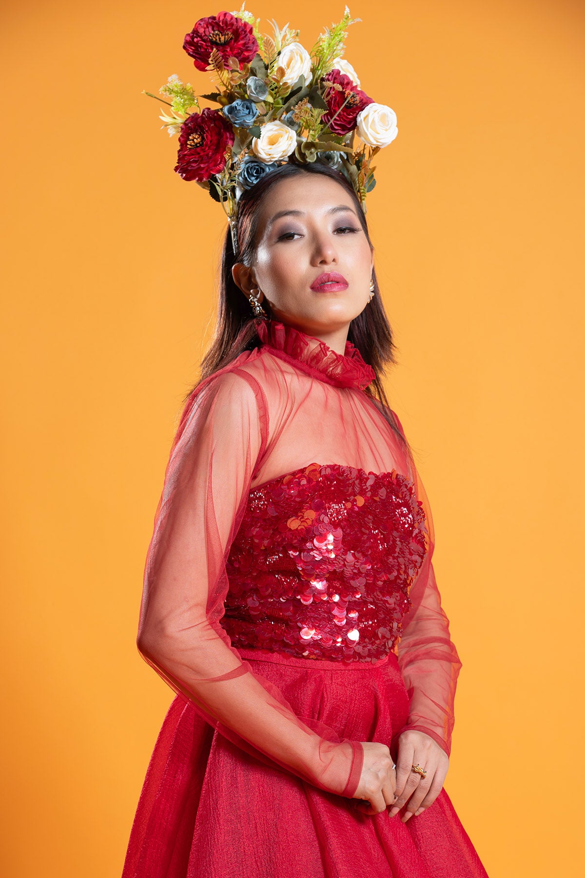 Red Sequins Embellished Top