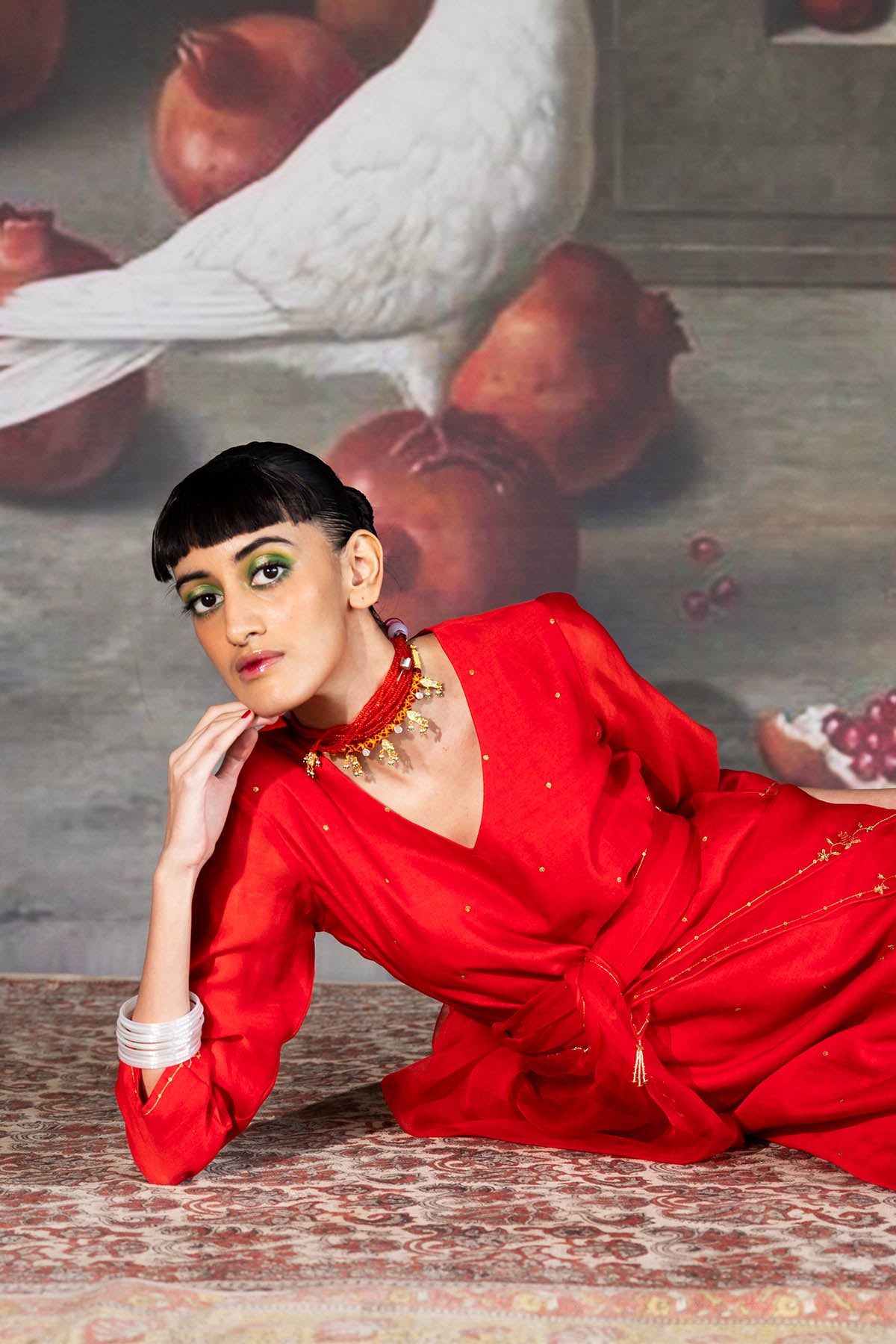 Red Sequins Embroidered Kurta