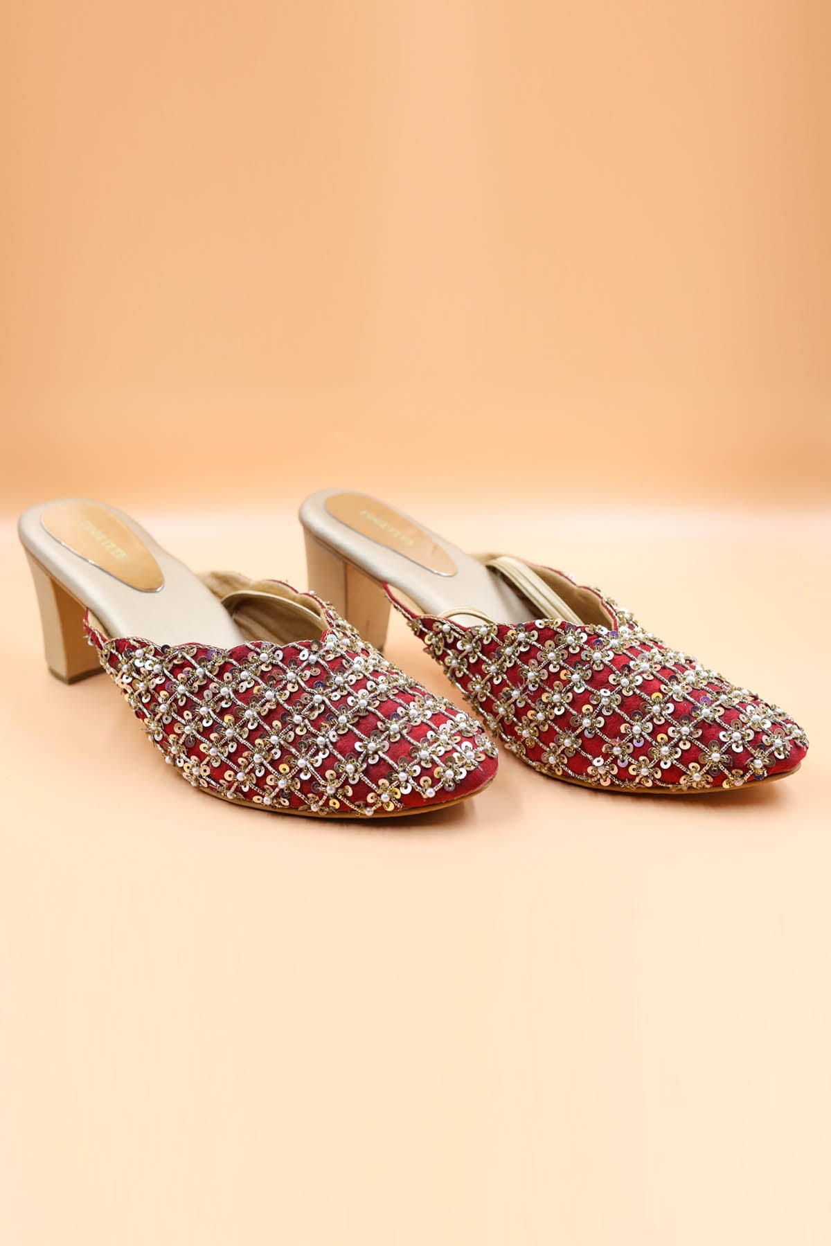 Foot Fuel Red Sequins Embroidered Mules for accessories online at ScrollnShops