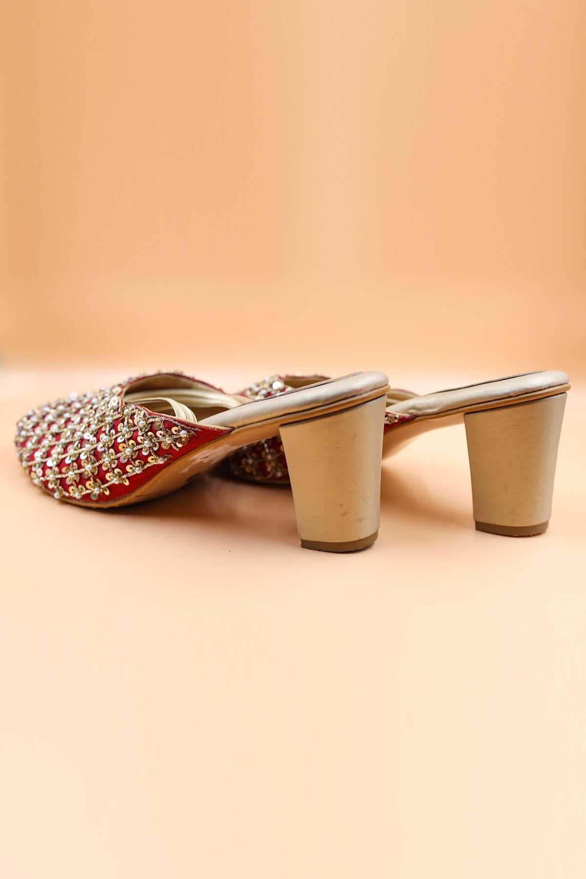 Red Sequins Embroidered Mules