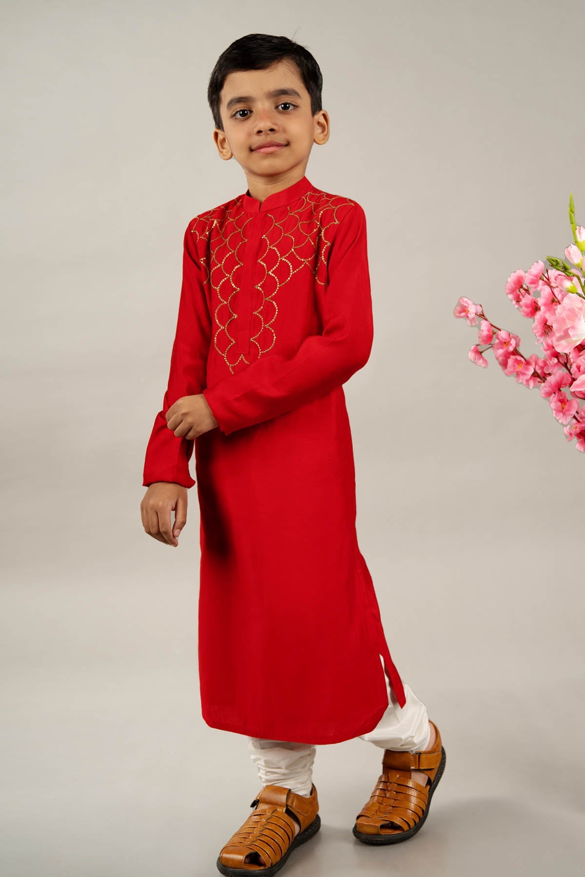 Designer Little Brats Red Sequins Kurta Set For Kids Available online at ScrollnShops