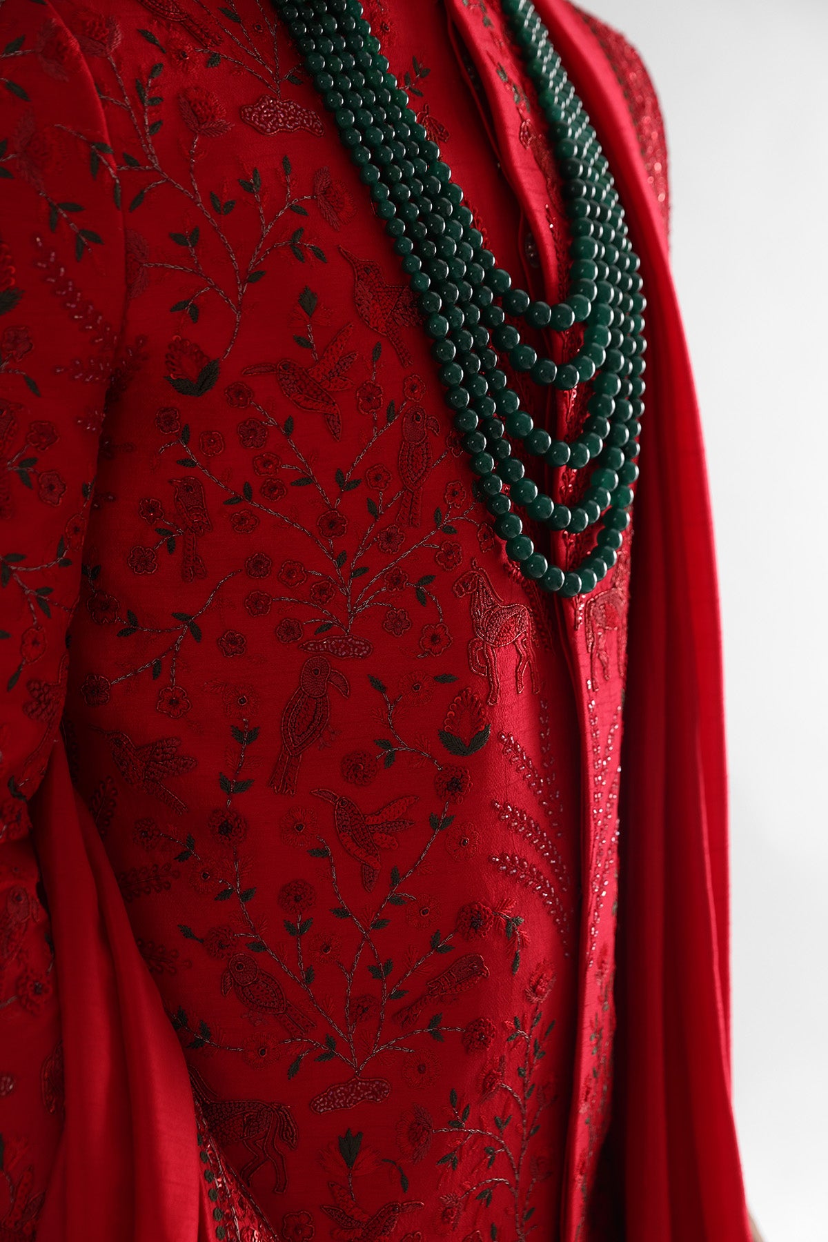 Red Sequins Work Sherwani Set