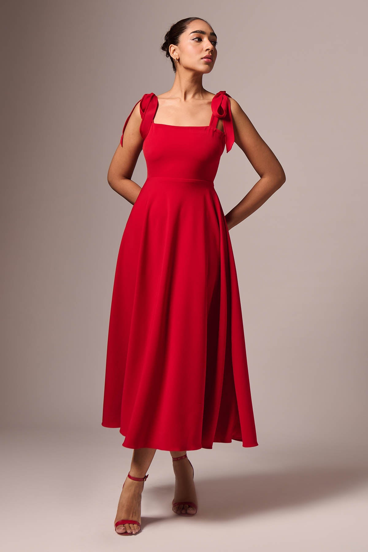 Buy Red Shoulder Tie-Up Maxi Dress by Emblaze for women online at ScrollnShops