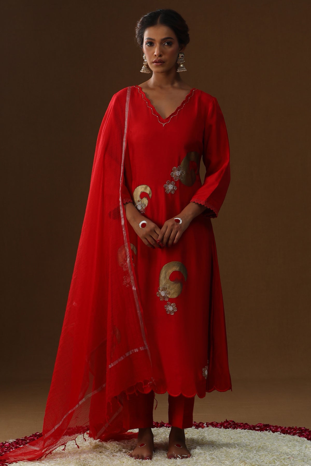 Buy Red Silk Dana Flower Kurta Set for women by Arpita Sulakshana online available at scrollnshops