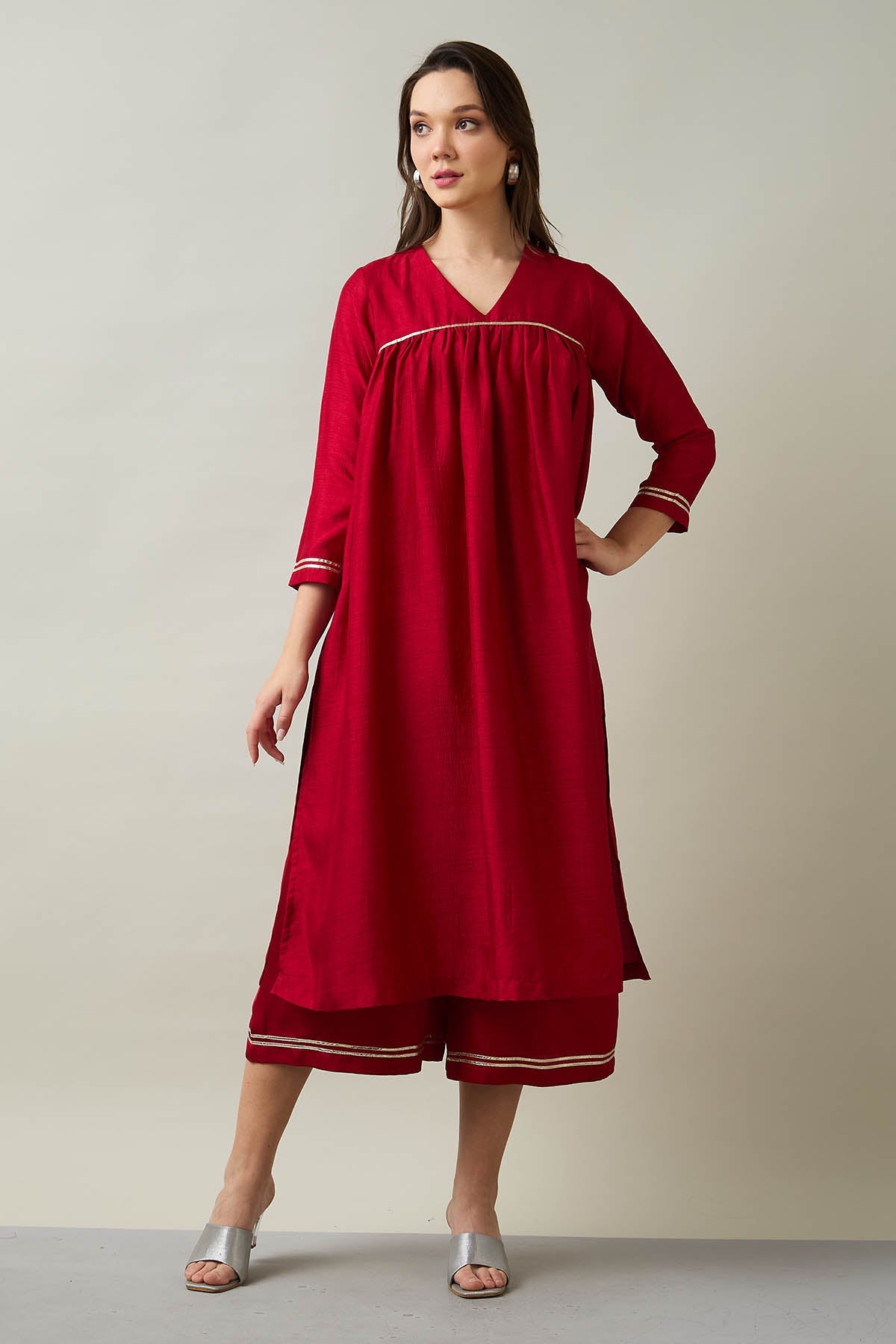 Buy Red Silk Gota Patti Kurta Set by SNEHA B for women online at ScrollnShops