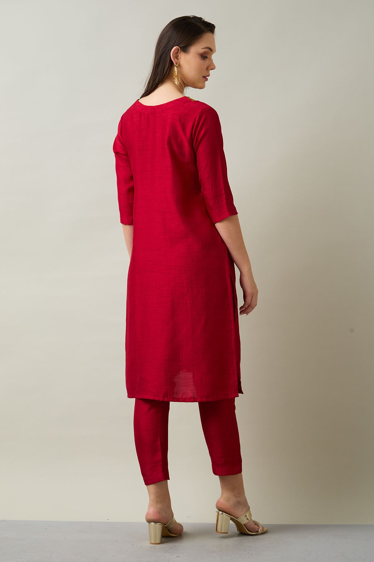 Red Silk Straight Kurta & Pants