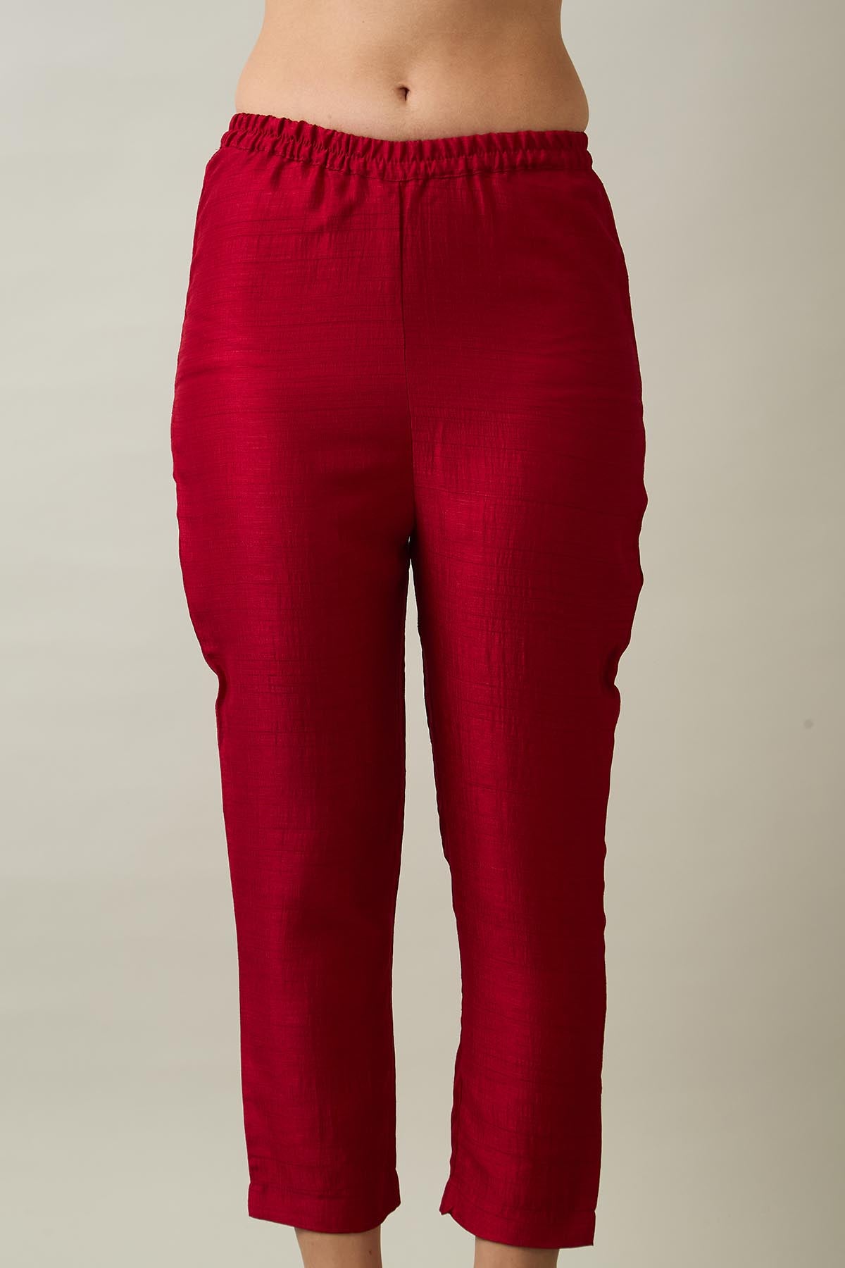 Red Silk Straight Kurta & Pants