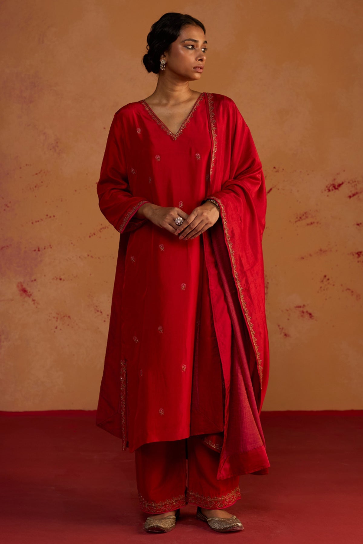 Buy Red Silk Zardosi Kurta & Pants for women by Rhua online available at scrollnshops