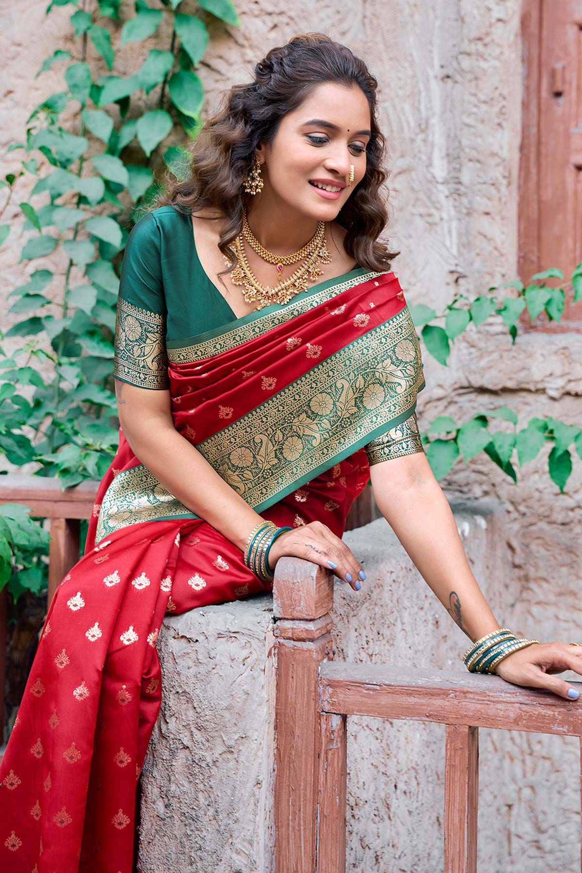 Silk Zari Red Woven Weave Saree