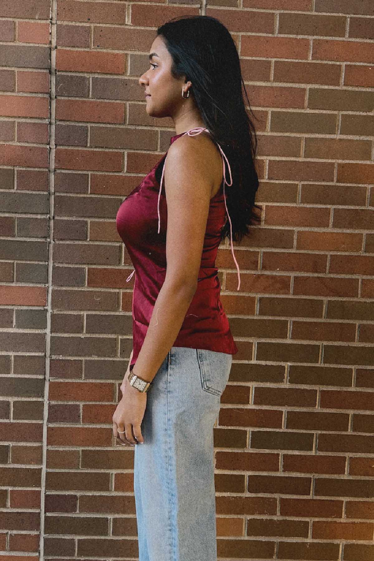 Red Sleeveless Drape Tie-Up Top