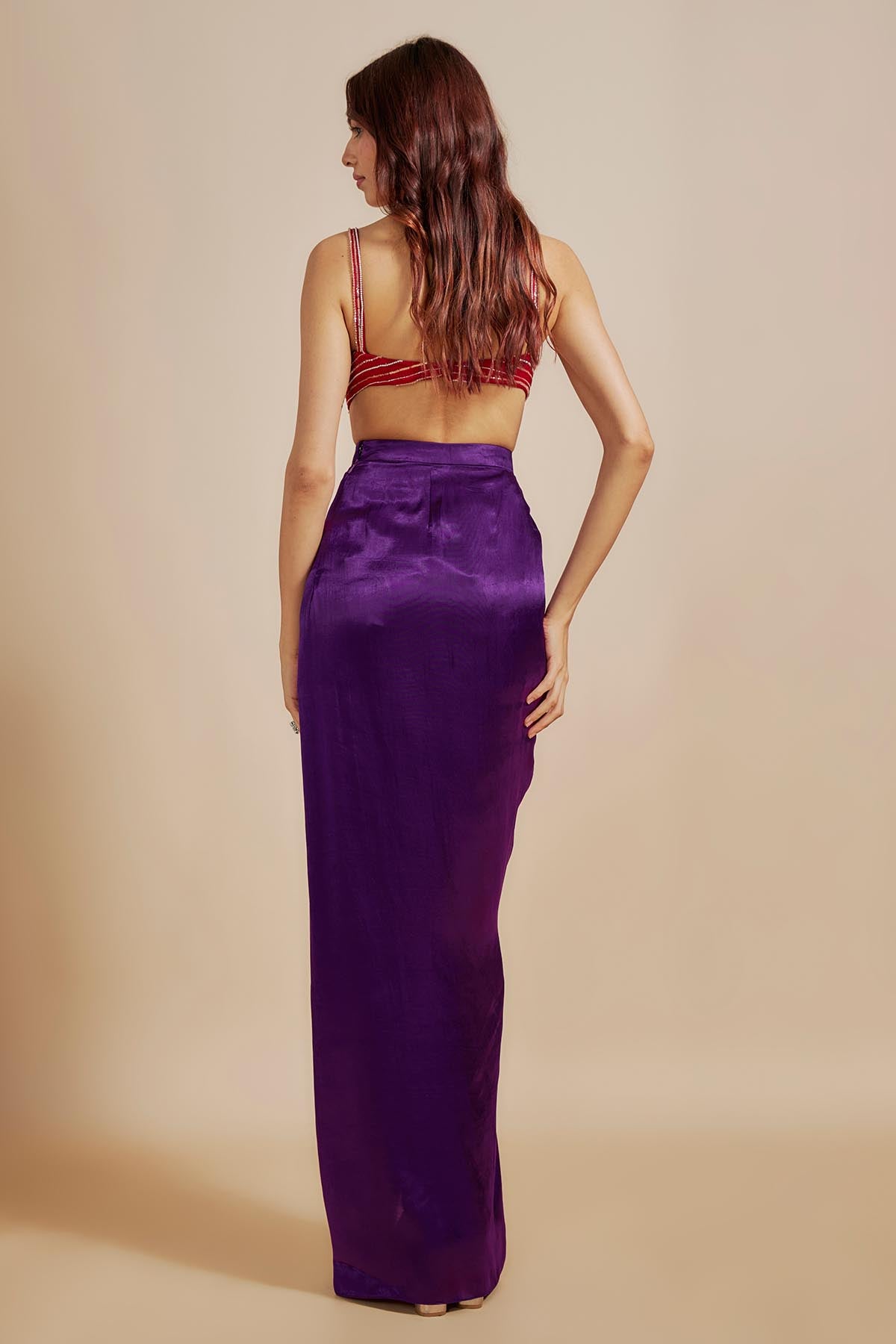 Red Sleeveless Top & Drape Skirt