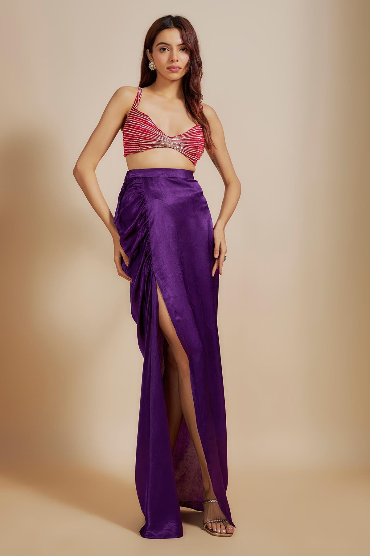 Buy Red Sleeveless Top & Drape Skirt by Masumi Mewawalla for women online at ScrollnShops