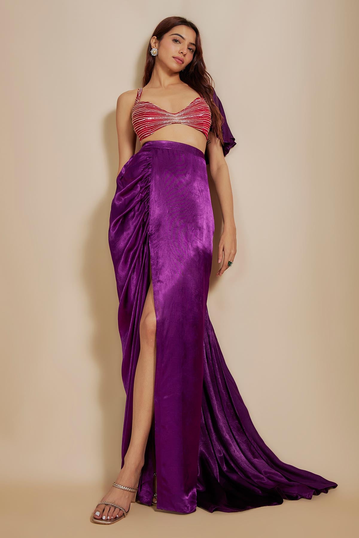 Red Sleeveless Top & Drape Skirt