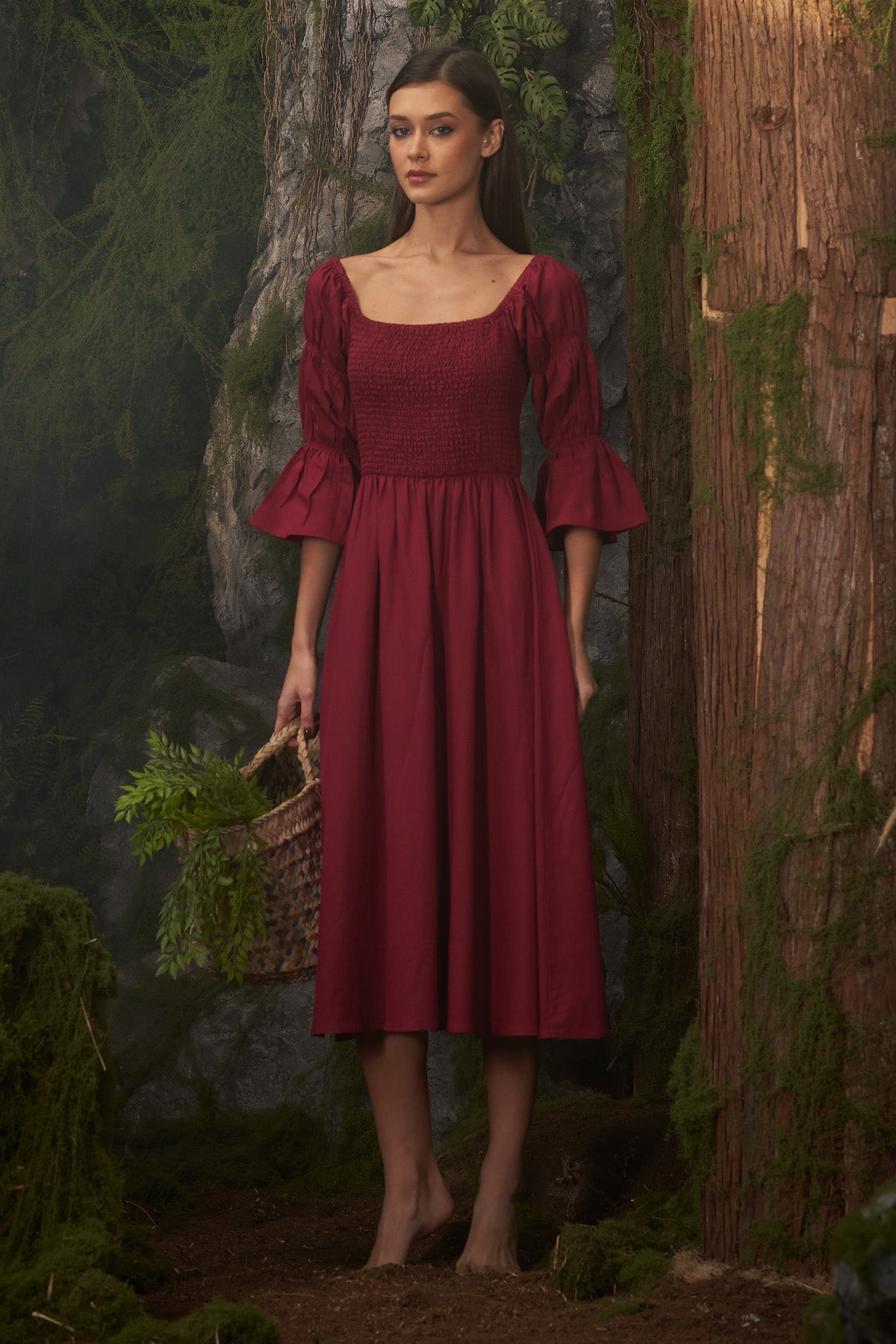 Buy Red Smocked A-Line Midi Dress by Ashita Fernandes for Women online at ScrollnShops