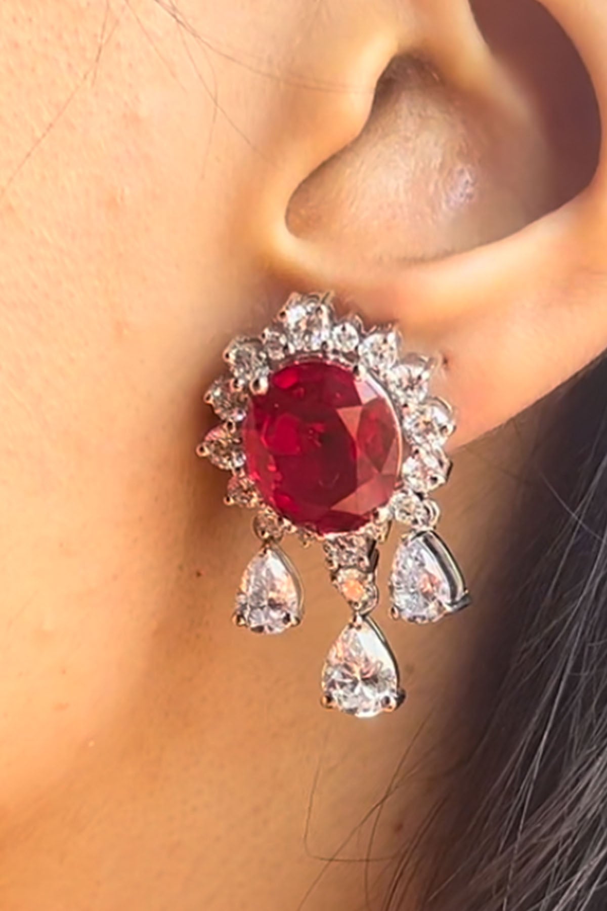 Red Stone Embellished Earrings