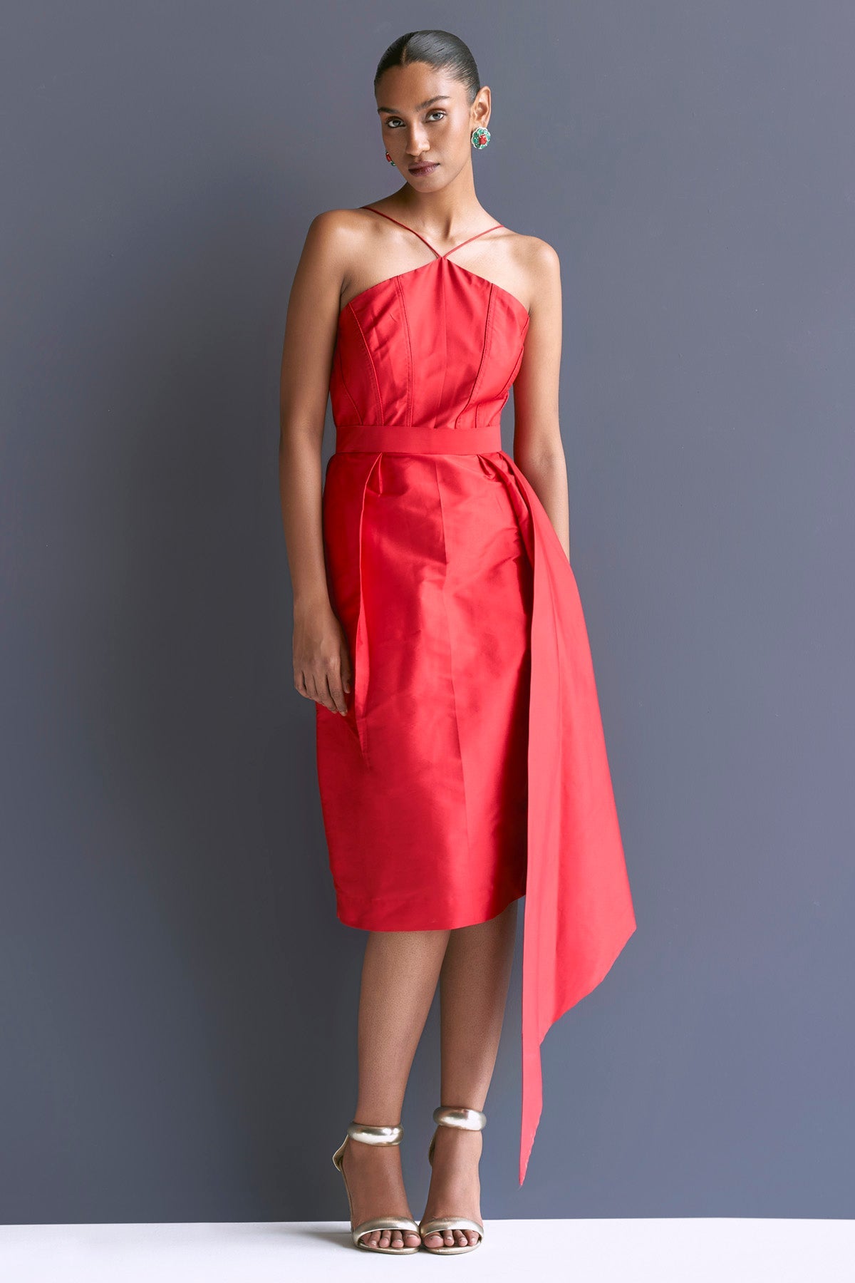 Manika Nanda Red Strappy Midi Dress & Belt for women online at ScrollnShops