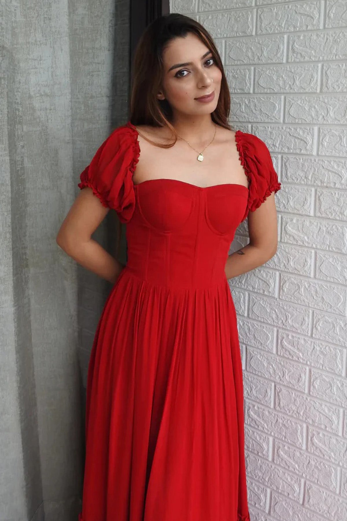 Red Sweetheart Neckline Dress
