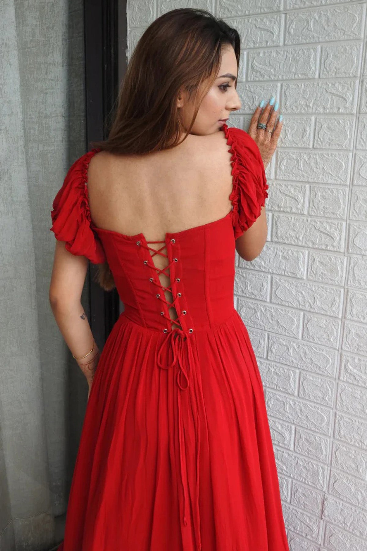Red Sweetheart Neckline Dress
