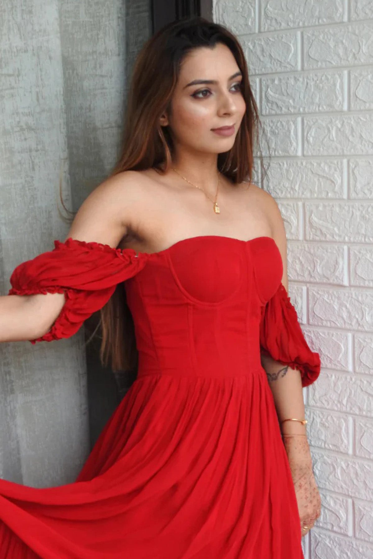 Red Sweetheart Neckline Dress