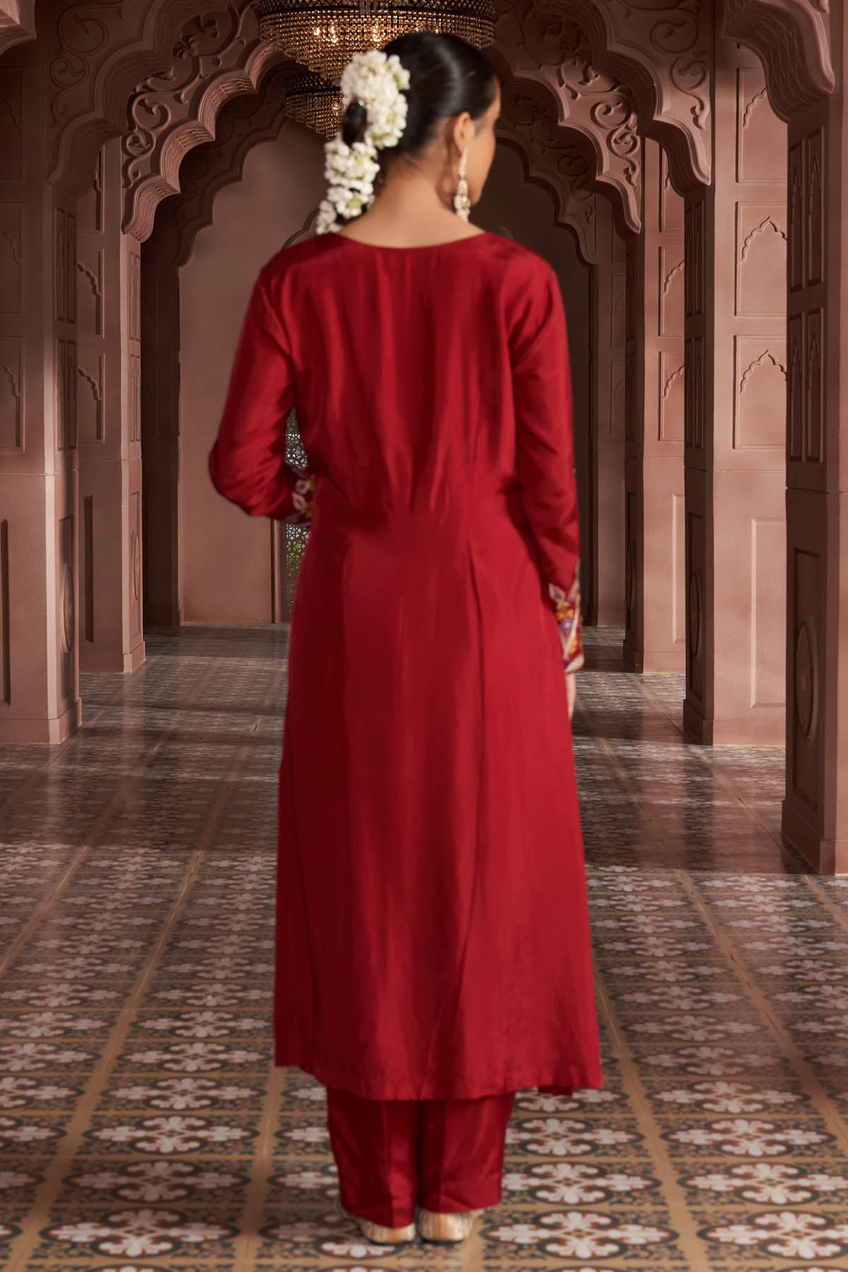 Red Thread Embroidered Kurta Set