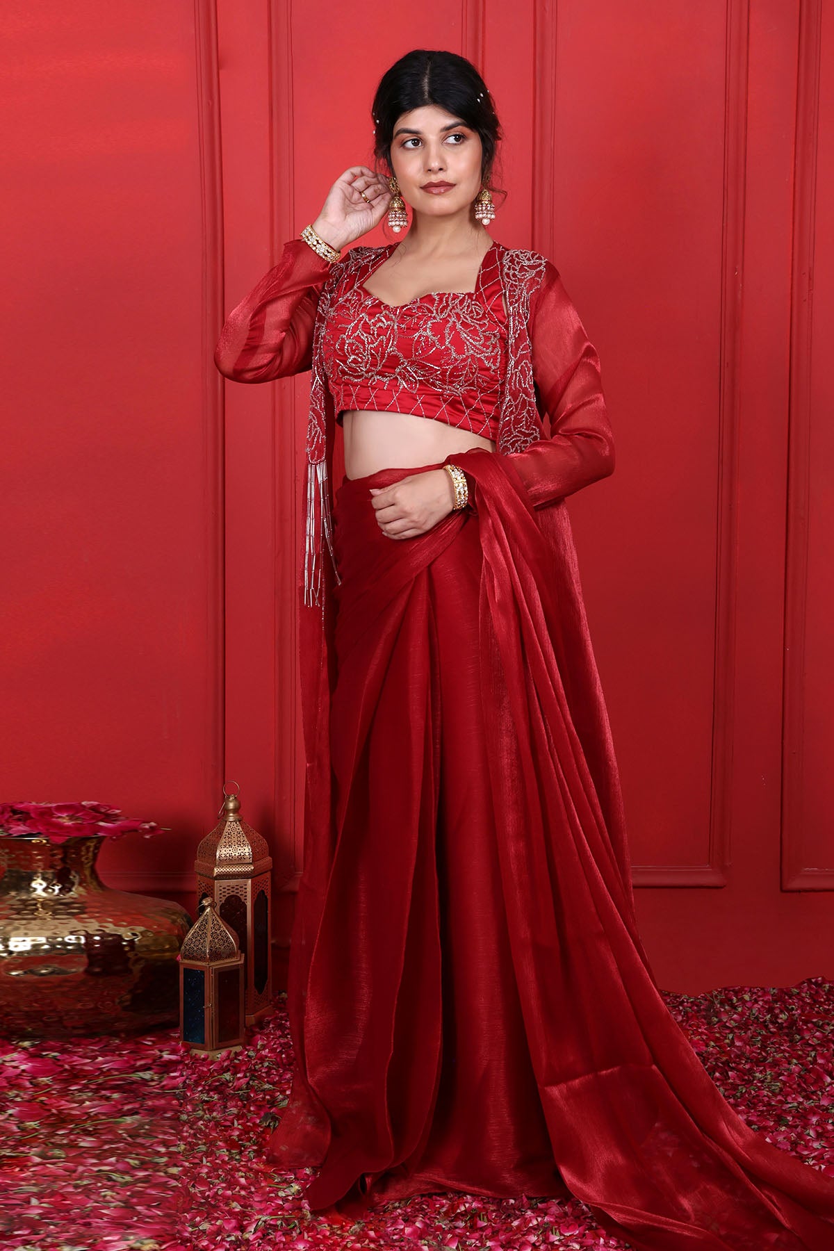 Red Thread Embroidered Saree