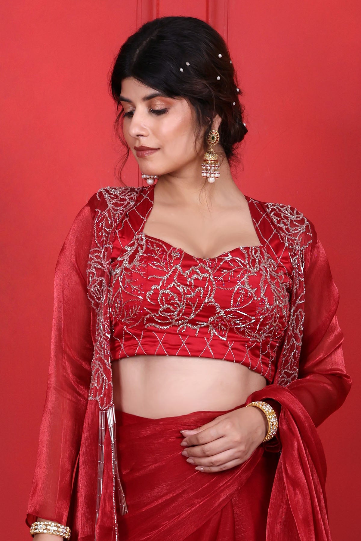 Red Thread Embroidered Saree