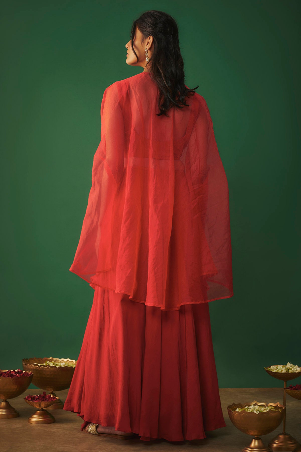 Red Thread Work Lehenga Set