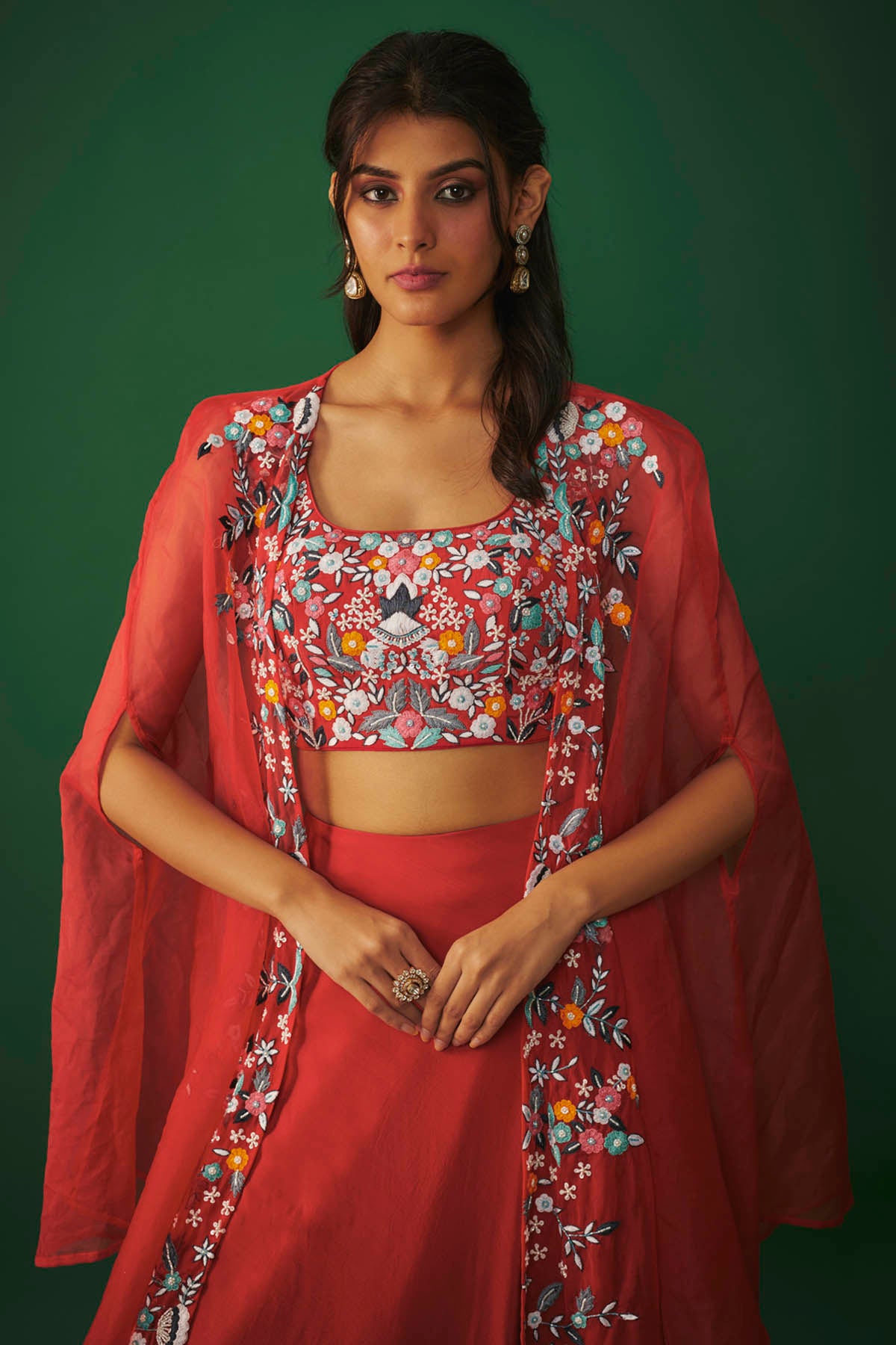 Red Thread Work Lehenga Set