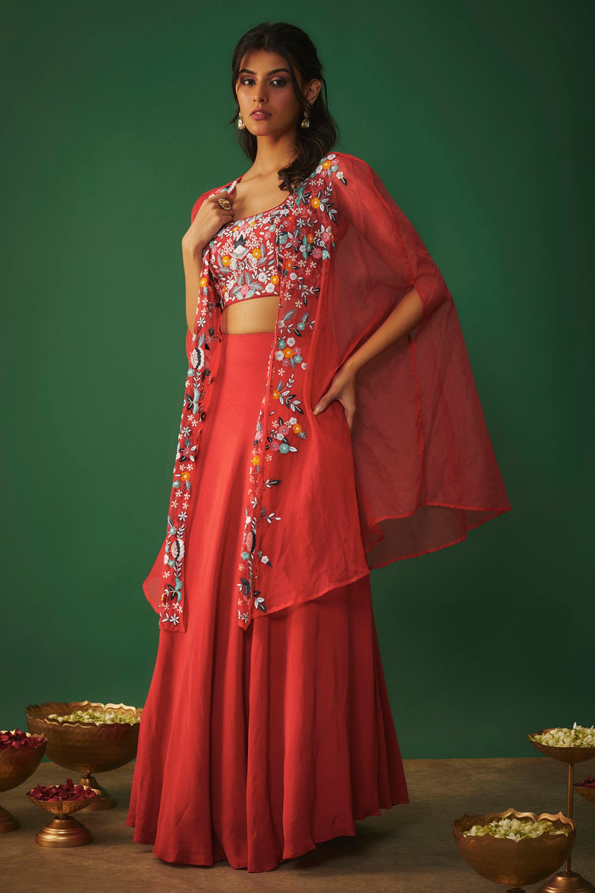 Red Thread Work Lehenga Set