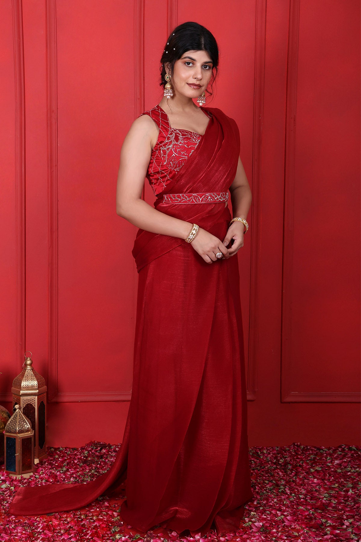 Red Thread Work Saree & Blouse