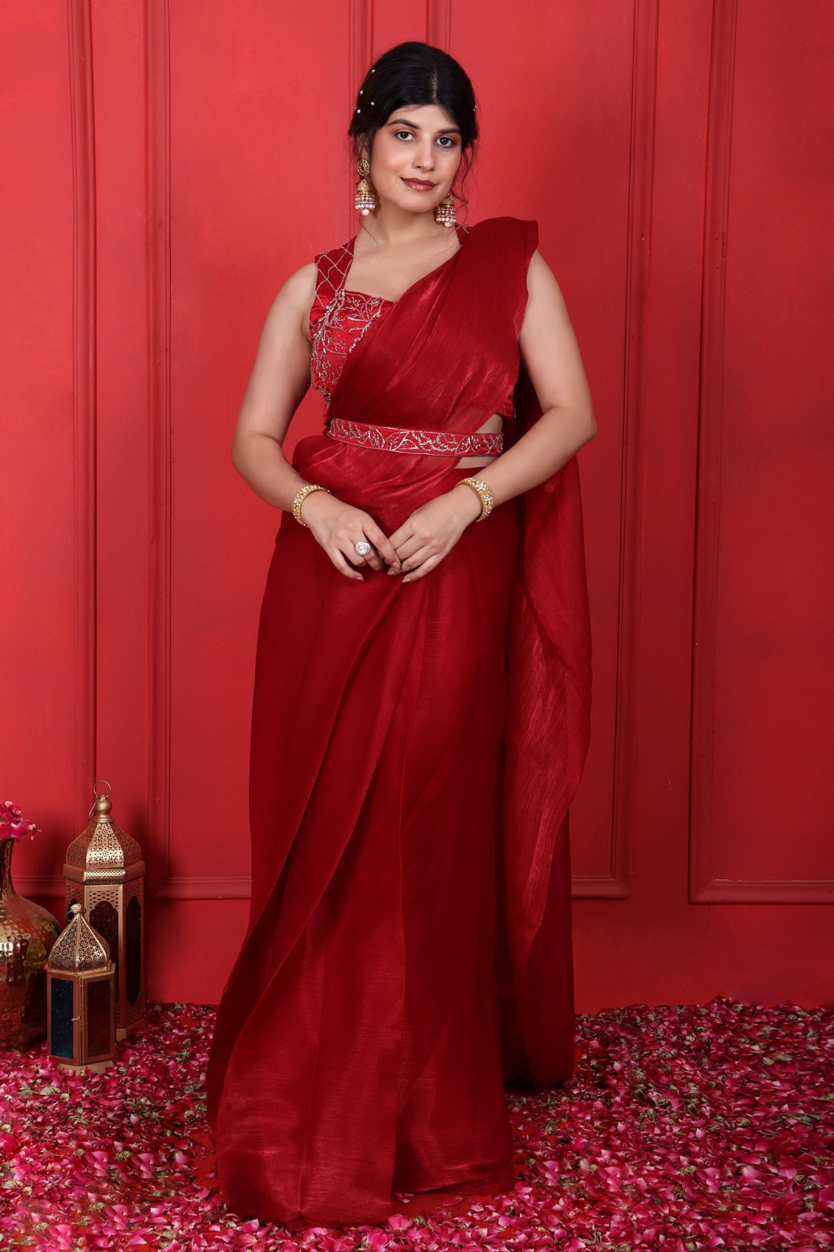Buy Red Thread Work Saree & Blouse by Namita Sharma for women online at ScrollnShops