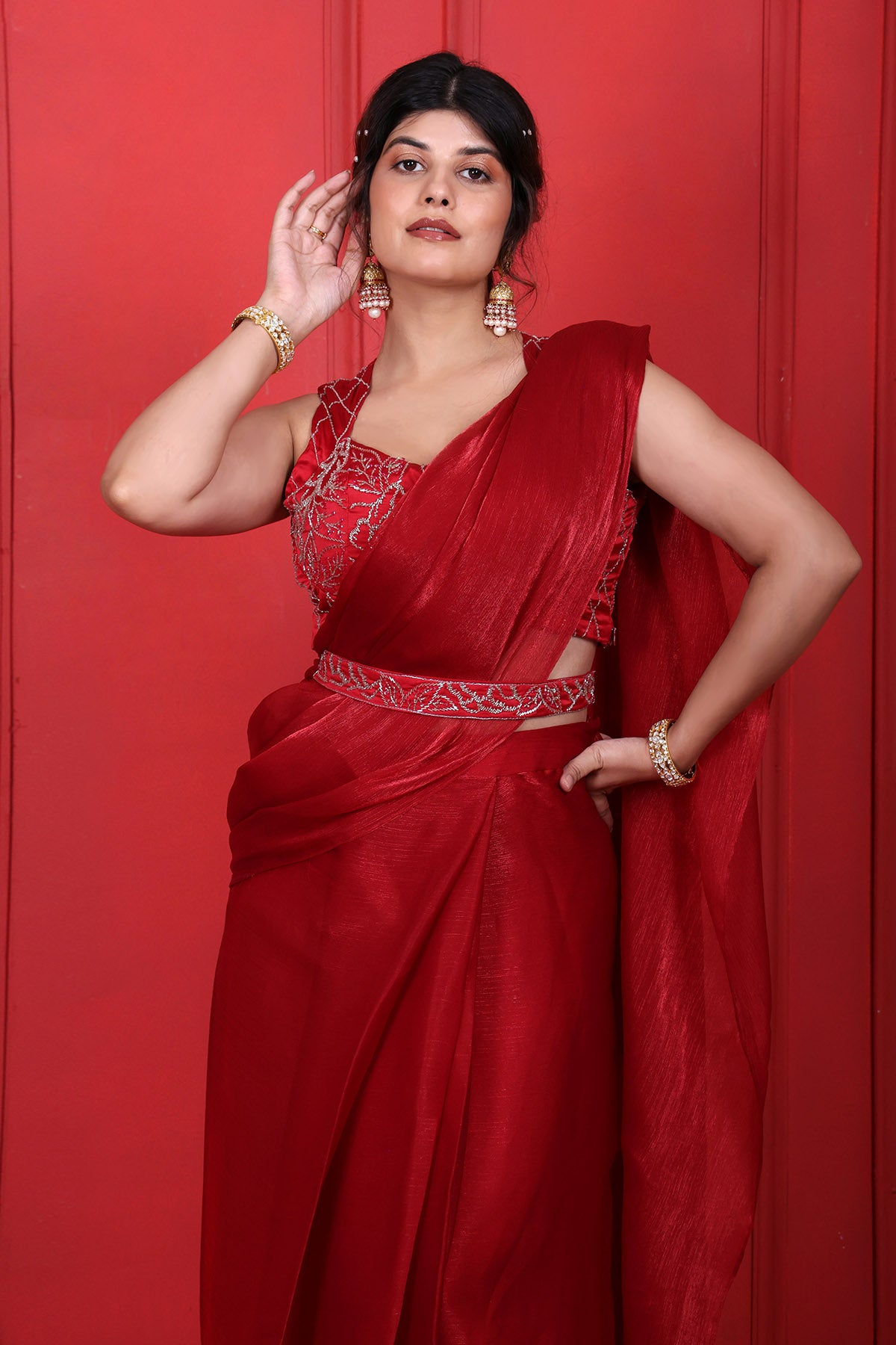 Red Thread Work Saree & Blouse