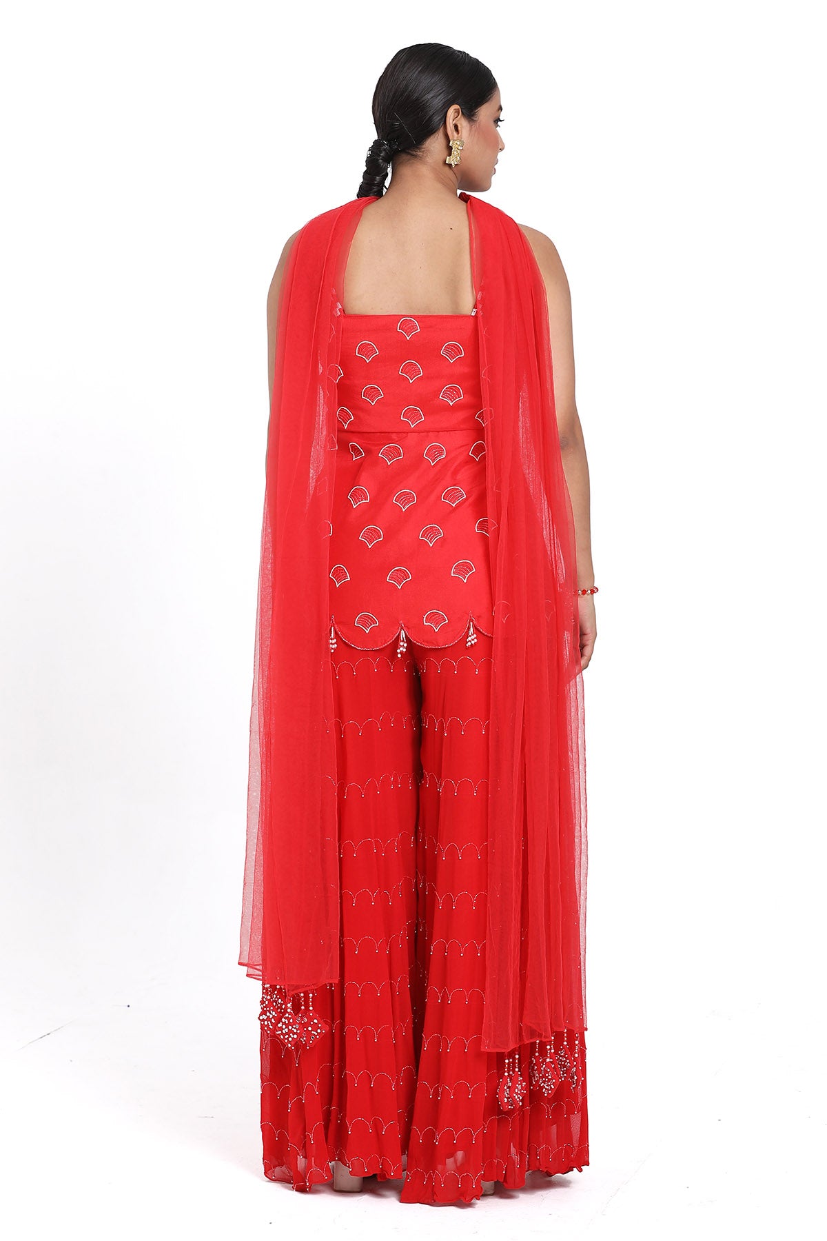 Red Thread Work Sharara Set