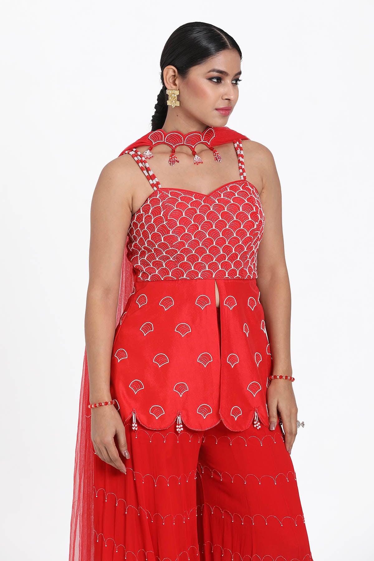Red Thread Work Sharara Set