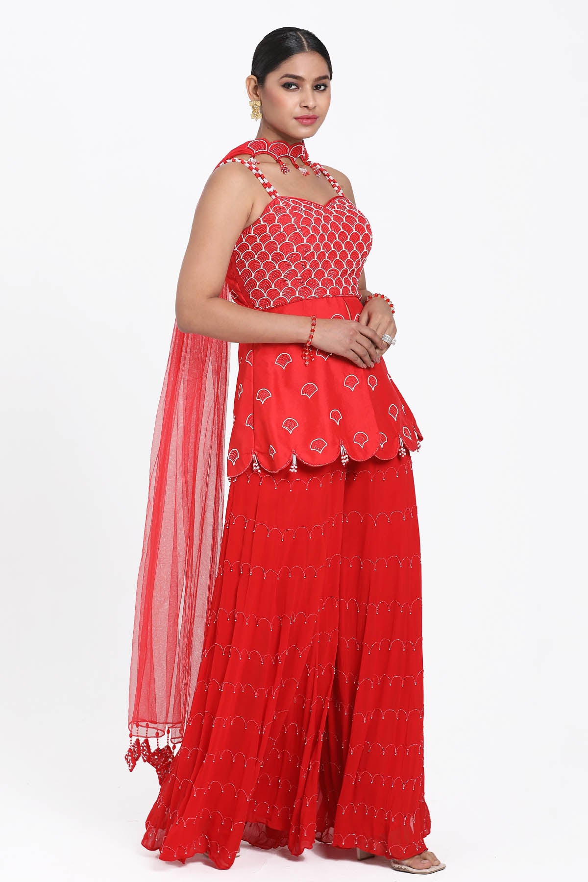 Red Thread Work Sharara Set