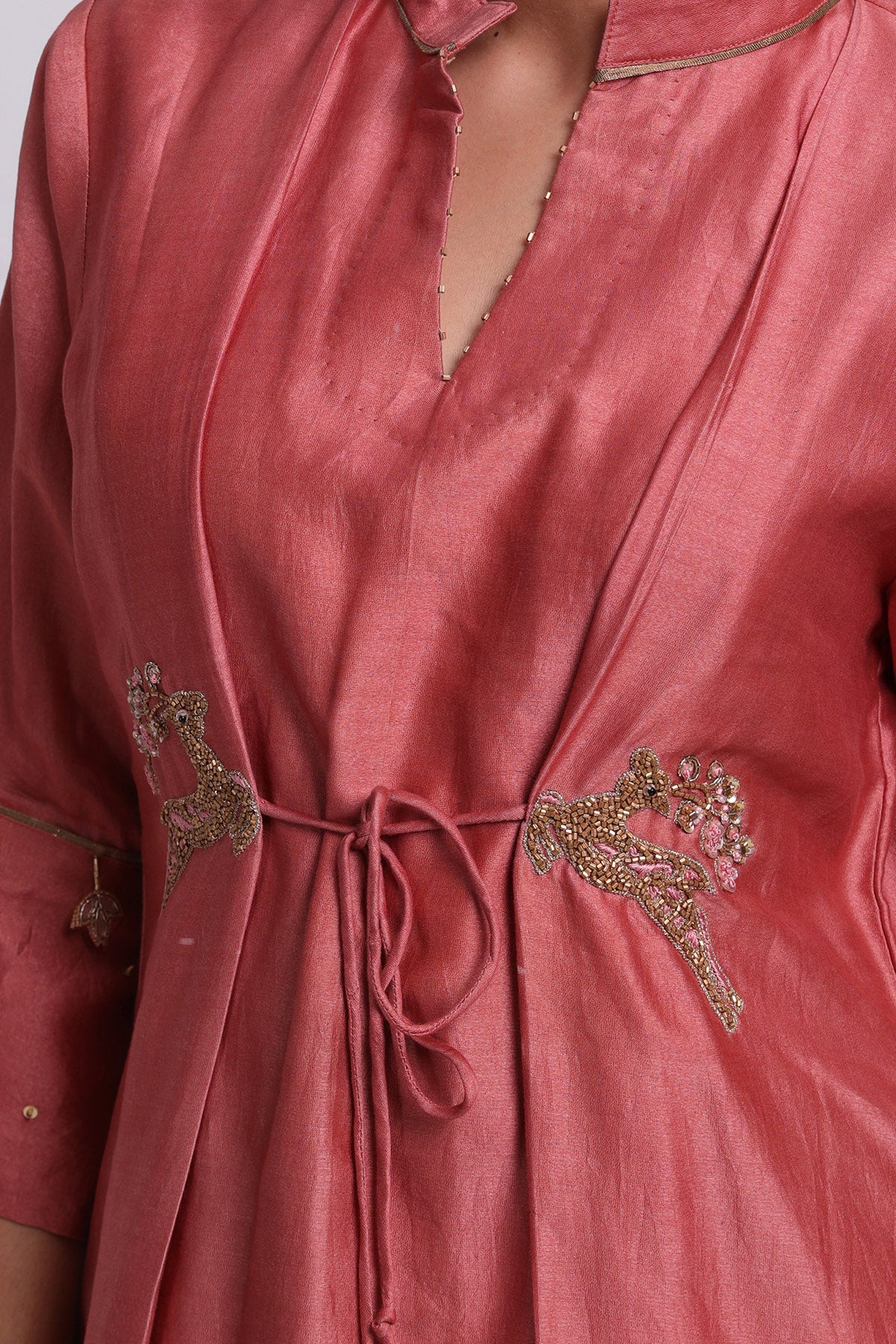 Red Tie-Up Flared Kurta & Pants