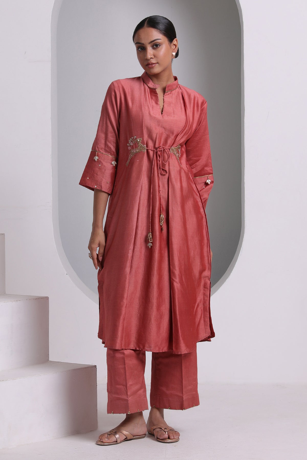 Buy Red Tie-Up Flared Kurta & Pants by Seher Studio for women online at ScrollnShops