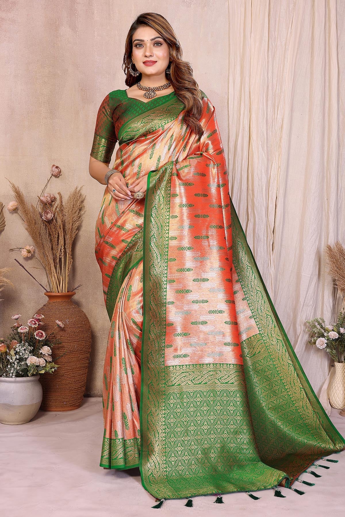Buy Red Tissue Paithani Woven Saree for women by Aastha Fashion online available at scrollnshops
