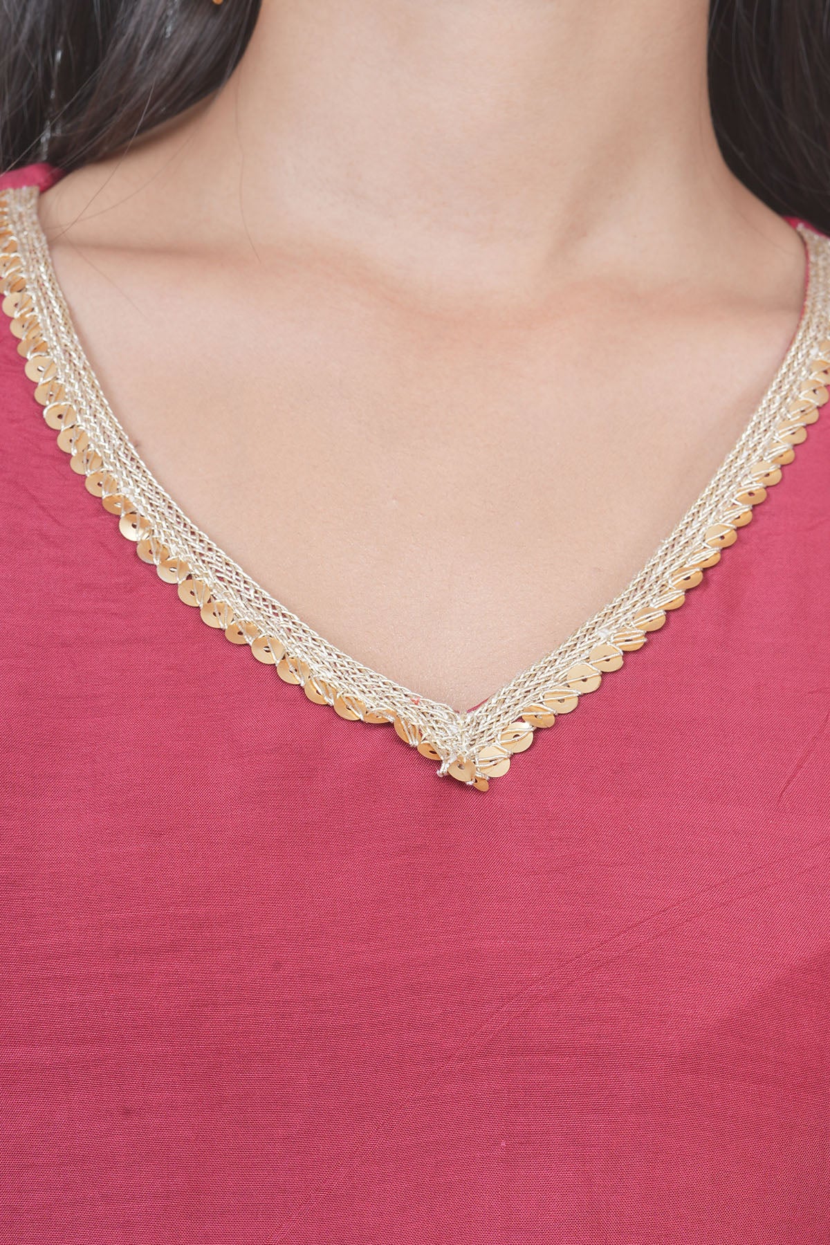 Red V-Neck Flared Kurta Set