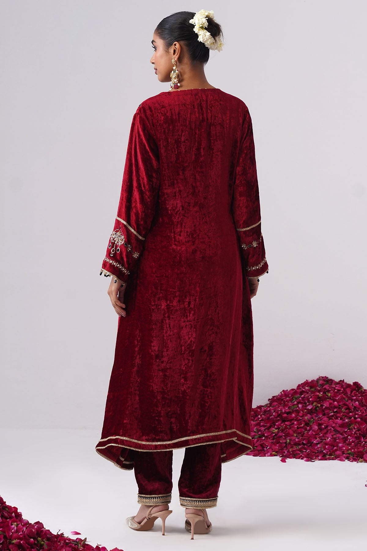 Red Velvet Pearl Kurta & Pants