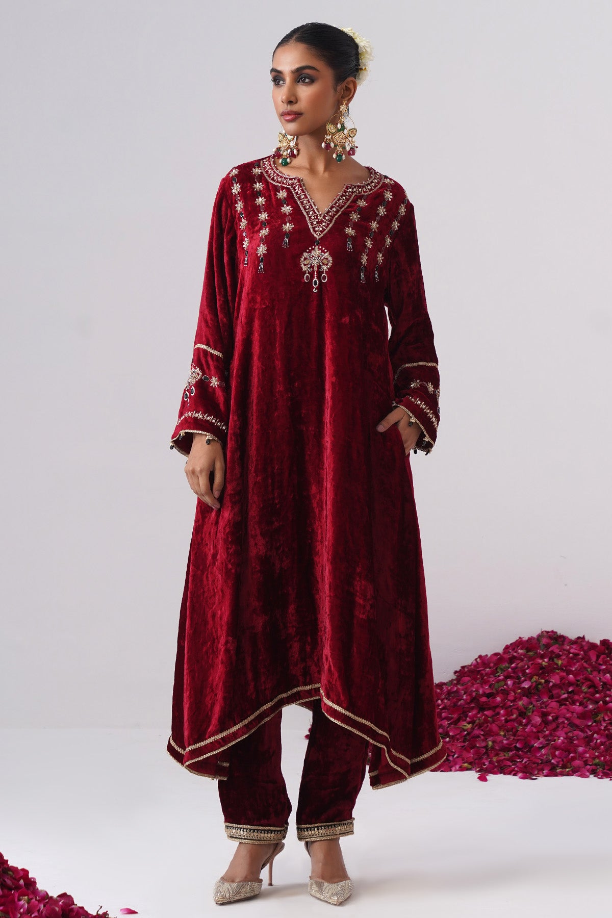 Red Velvet Pearl Kurta & Pants